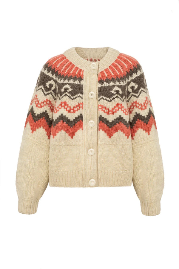 HERD FLEETWOOD CARDIGAN IN ECRU WITH SHRIMP AND LOAM