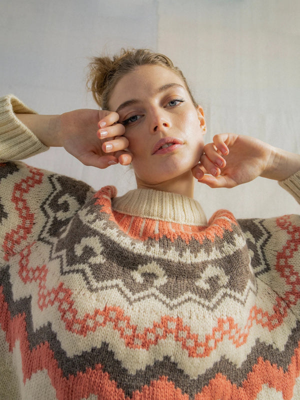 FLEETWOOD JUMPER IN ECRU WITH SHRIMP & LOAM