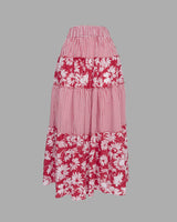 LORETTA CAPONI BIBI MAXI SKIRT IN STRAWBERRY DAISIES AND CHECK