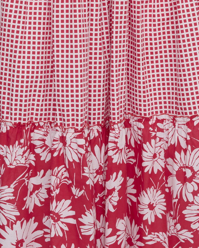 LORETTA CAPONI BIBI MAXI SKIRT IN STRAWBERRY DAISIES AND CHECK