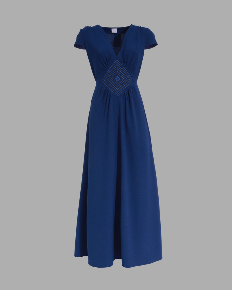 LORETTA CAPONI DIVA DRESS IN BLUEBERRY CREPE