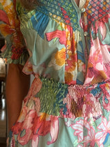 LORETTA CAPONI SPERANZA PALAZZO TROUSERS IN JUNGLE OF ORCHIDS