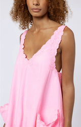 JULIET DUNN LOW BACK DRESS IN EMBROIDERED PINK GRAPEFRUIT