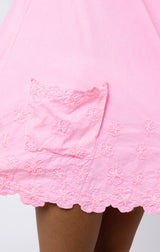 JULIET DUNN LOW BACK DRESS IN EMBROIDERED PINK GRAPEFRUIT