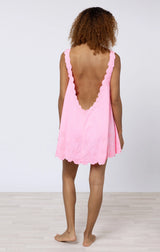 JULIET DUNN LOW BACK DRESS IN EMBROIDERED PINK GRAPEFRUIT
