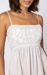 JULIET DUNN MINK TIE BACK DRESS WITH CREAM EMBROIDERY