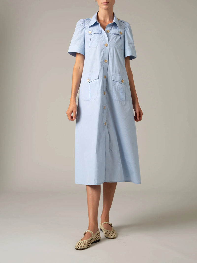 THIERRY COLSON BAGHERA DRESS LADY POPLIN OFFICE BLUE