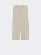 WEEKEND MAX MARA COTTON & LINEN SEERSUCKER TROUSERS IN SAND
