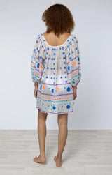 JULIET DUNN MEXICAN PRINT HAND EMBROIDERED BOHO COVER-UP IN BLUE