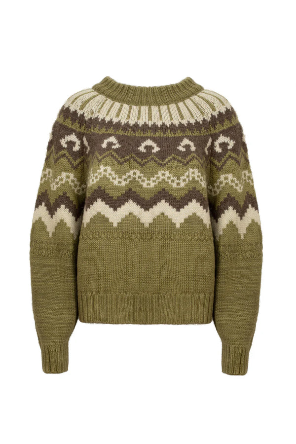 HERD FLEETWOOD JUMPER IN MOSS WITH PEAT & ECRU