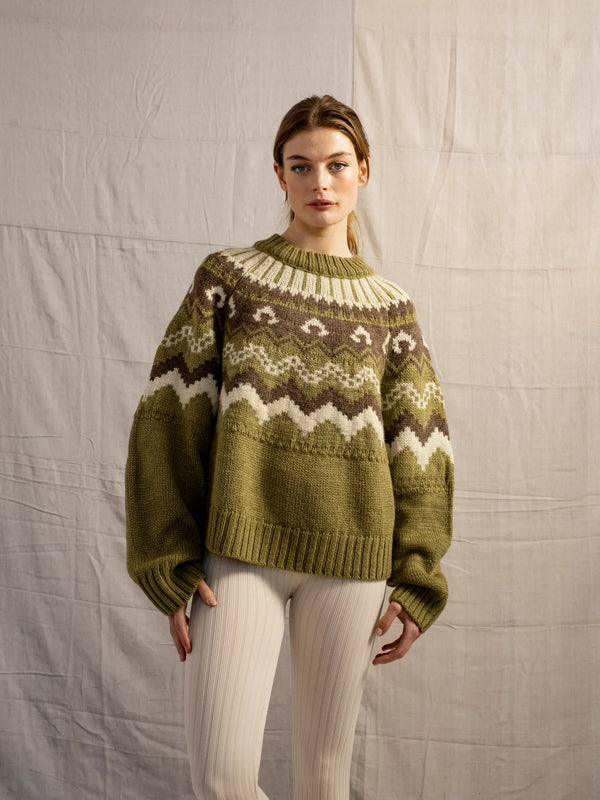 HERD FLEETWOOD JUMPER IN MOSS WITH PEAT & ECRU