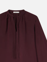 FRAME SHIRRED TIE FRONT BLOUSE IN WINE