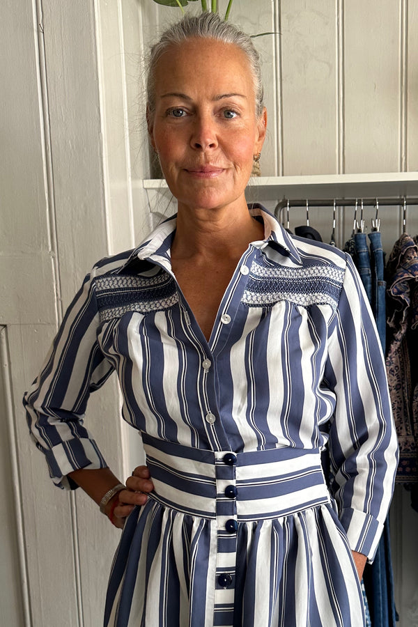 LORETTA CAPONI CLAUDIA SHIRT IN AIR FORCE BLUE STRIPES Sold Out