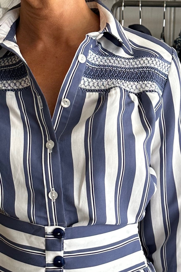 LORETTA CAPONI CLAUDIA SHIRT IN AIR FORCE BLUE STRIPES Sold Out