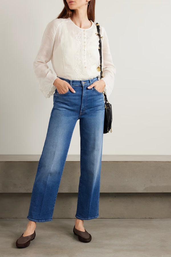 MOTHER THE RAMBLER ZIP FLOOD MID-RISE STRAIGHT LEG JEANS