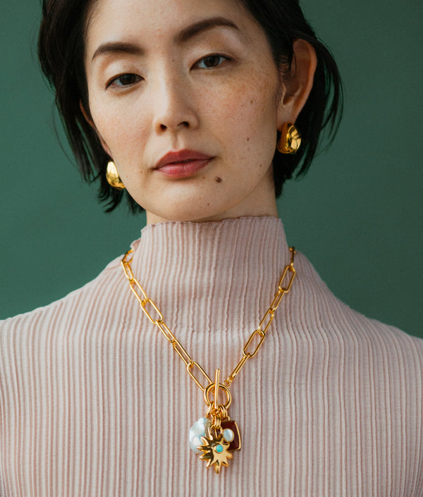 LIZZIE FORTUNATO HELIOS CHARM NECKLACE IN MERLOT
