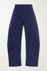 NILI LOTAN SHON COTTON-BLEND PANTS IN SERVICE BLUE