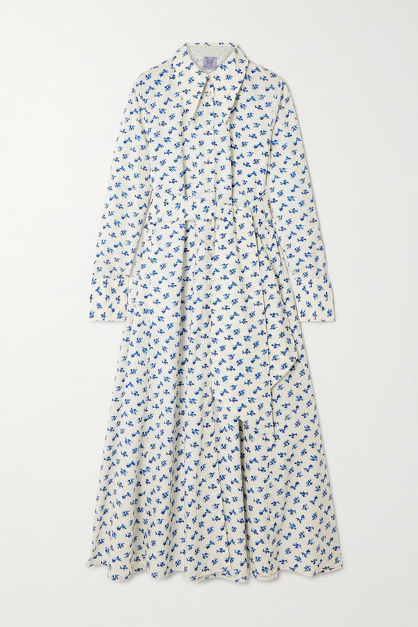 THIERRY COLSON ALCESTE SHIRT DRESS IN COTTAGE BLOCK-PRINT DELFT BLUE