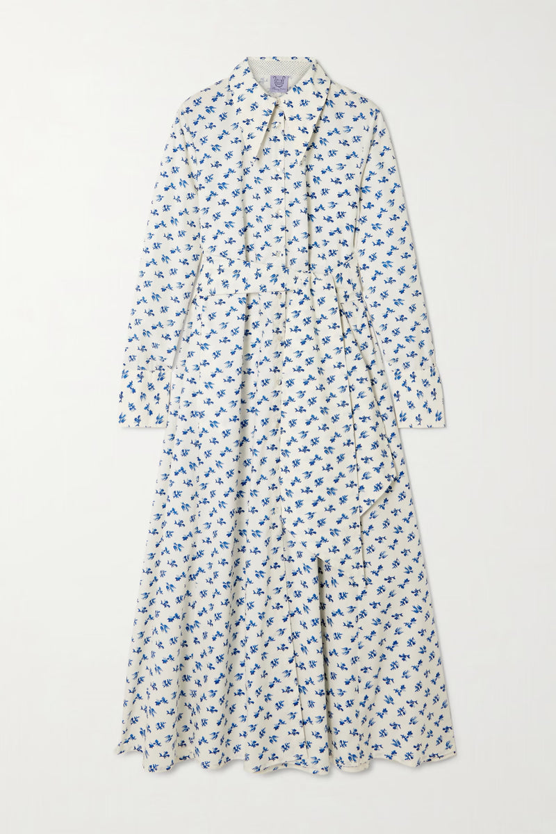THIERRY COLSON ALCESTE SHIRT DRESS IN COTTAGE BLOCK-PRINT DELFT BLUE