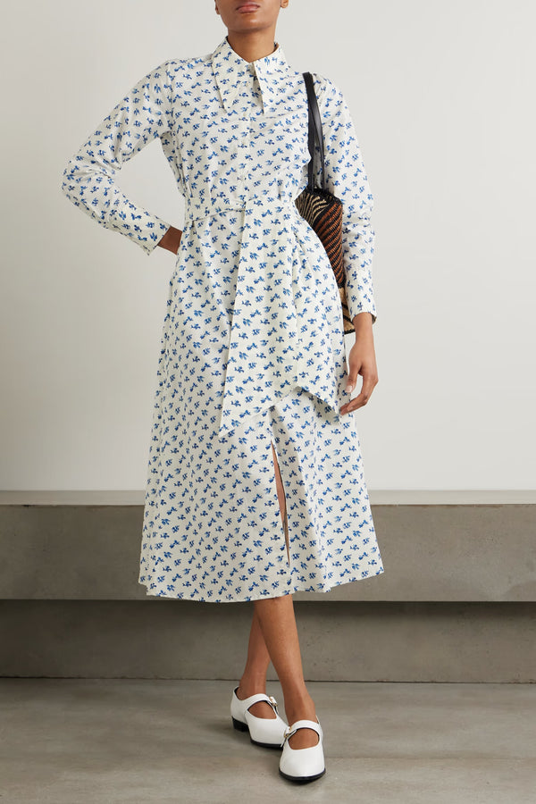 THIERRY COLSON ALCESTE SHIRT DRESS IN COTTAGE BLOCK-PRINT DELFT BLUE