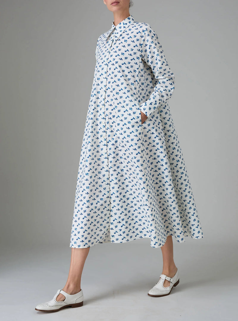 THIERRY COLSON ALCESTE SHIRT DRESS IN COTTAGE BLOCK-PRINT DELFT BLUE