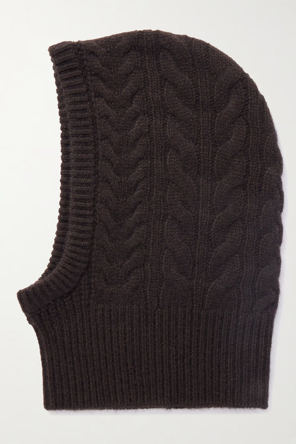 LISA YANG YLDA CABLE KNIT CASHMERE BALAKLAVA IN DARK OAK