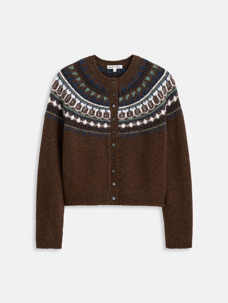 ALEX MILL AMINA FAIRISLE CARDIGAN IN CHESTNUT