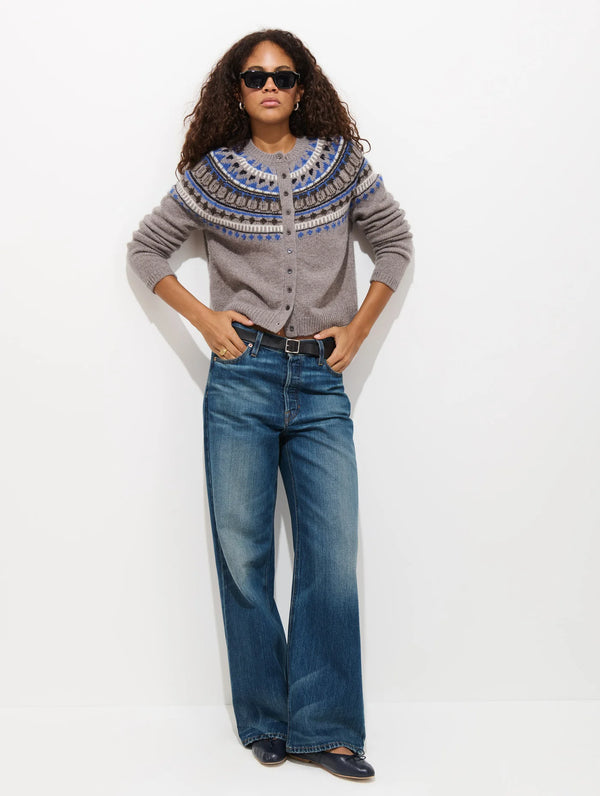 ALEX MILL AMINA FAIRISLE CARDIGAN IN TAUPE