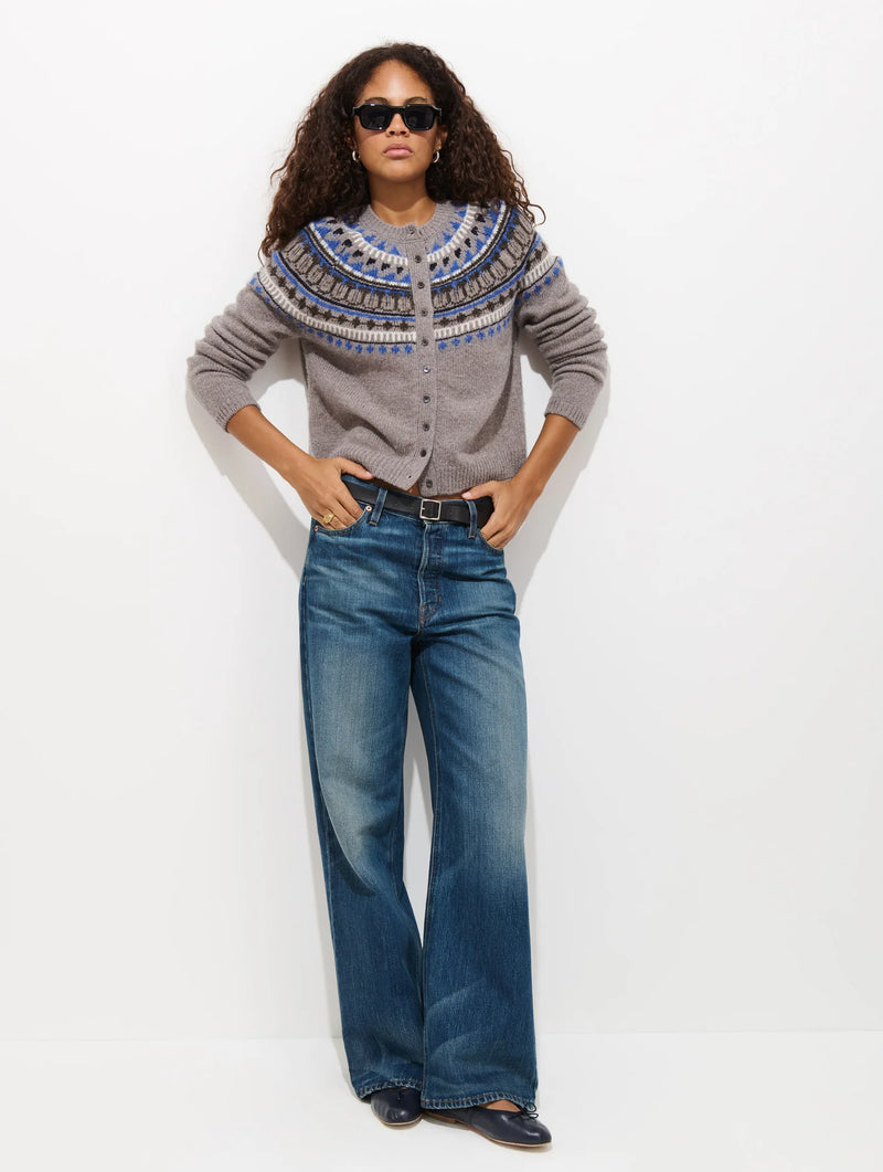 ALEX MILL AMINA FAIRISLE CARDIGAN IN TAUPE