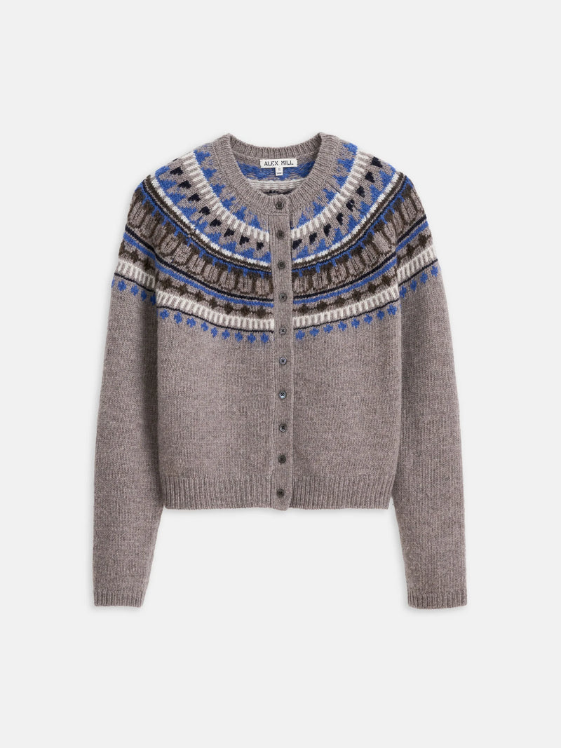ALEX MILL AMINA FAIRISLE CARDIGAN IN TAUPE