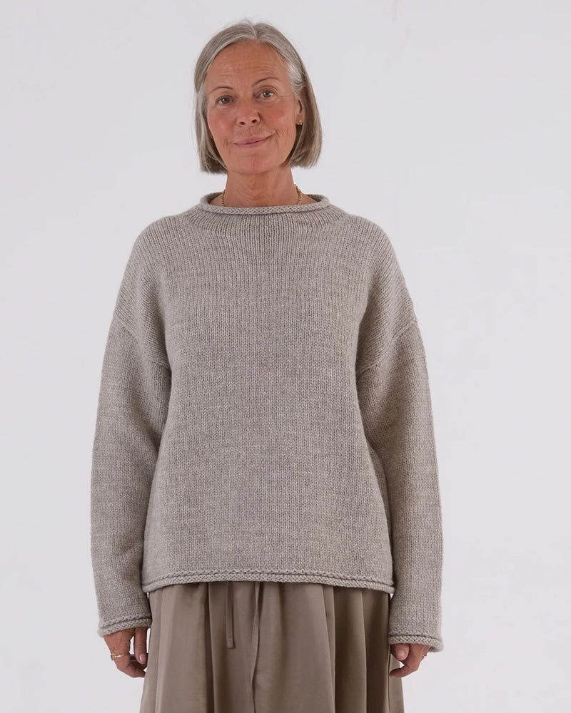 STUDIO WYLDER BEA ROLL EDGE SWEATER IN OATMEAL MELANGE