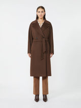WEEKEND MAX MARA MIDI WOOL & ALPACA COAT IN CHOCOLATE