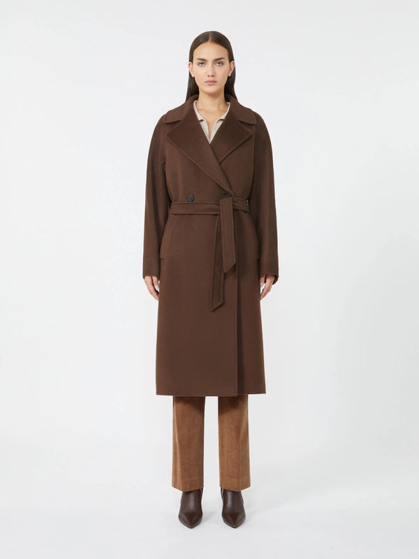 WEEKEND MAX MARA MIDI WOOL & ALPACA COAT IN CHOCOLATE