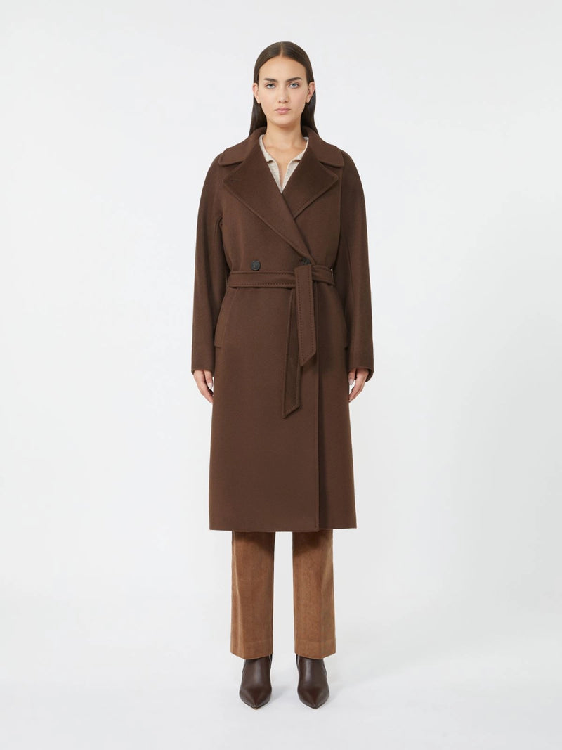 WEEKEND MAX MARA MIDI WOOL & ALPACA COAT IN CHOCOLATE