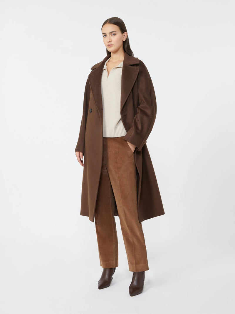 WEEKEND MAX MARA MIDI WOOL & ALPACA COAT IN CHOCOLATE
