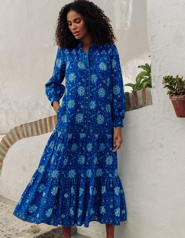 PINK CITY PRINTS MARGOT DRESS IN INDIGO FOREST