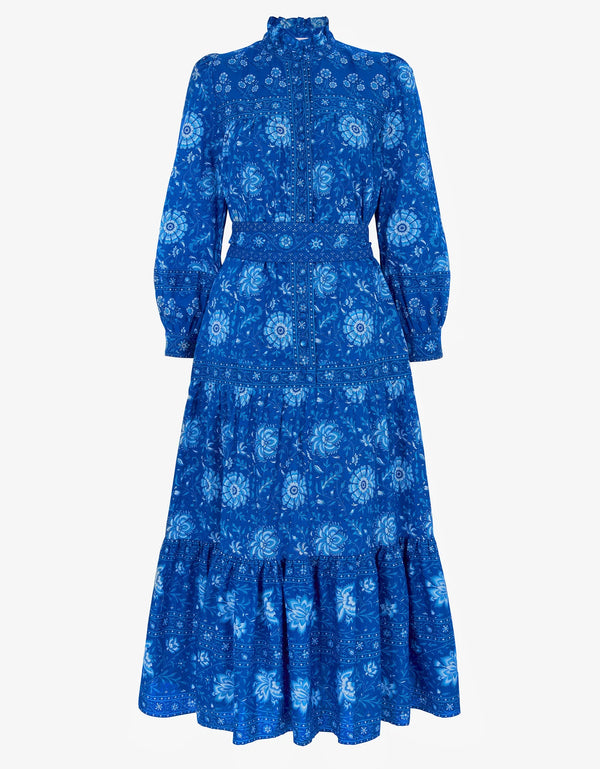 PINK CITY PRINTS MARGOT DRESS IN INDIGO FOREST