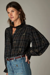 MAISON HOTEL COCO BLOUSE IN NOIR PLAID