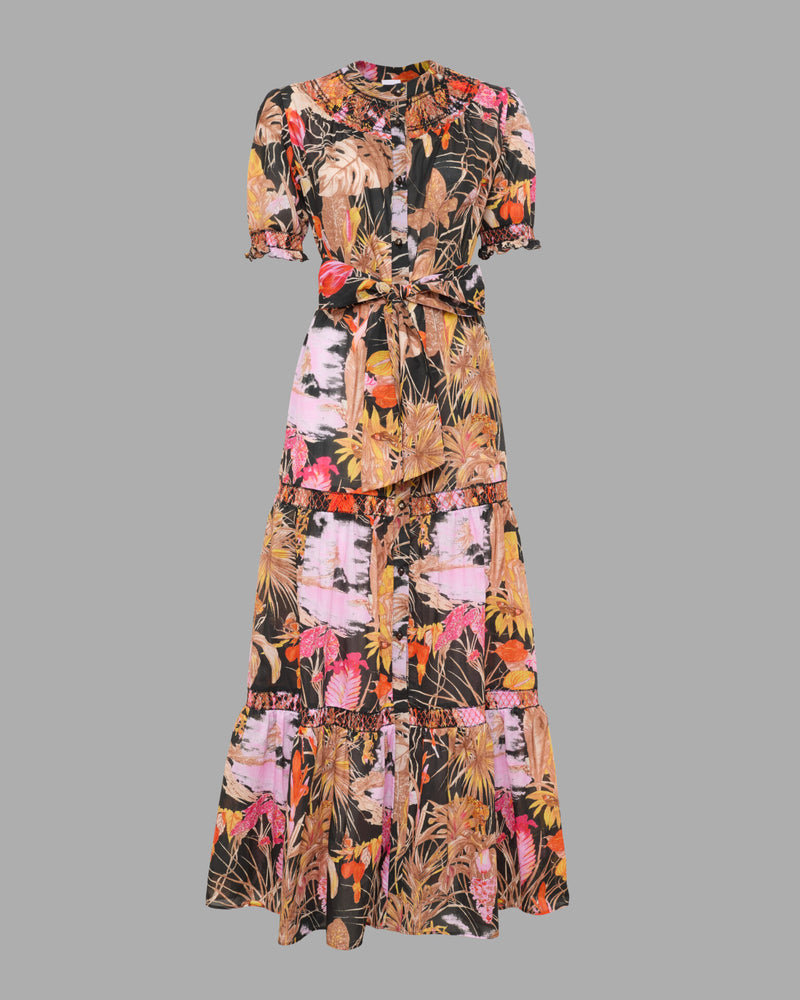 LORETTA CAPONI SEVERA REED DRESS IN RAIN FOREST