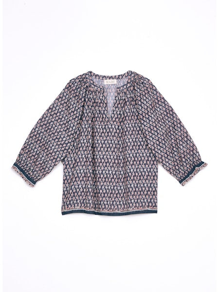 M.A.B.E. MARI PRINT TOP IN INDIGO