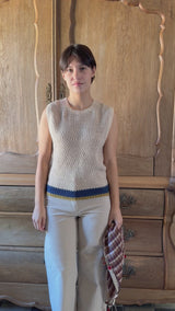 INJIRI WOOL SWEATER VEST IN ECRU STRIPE