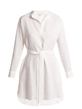 POUR LES FEMMES Linen Shirt Dress in White