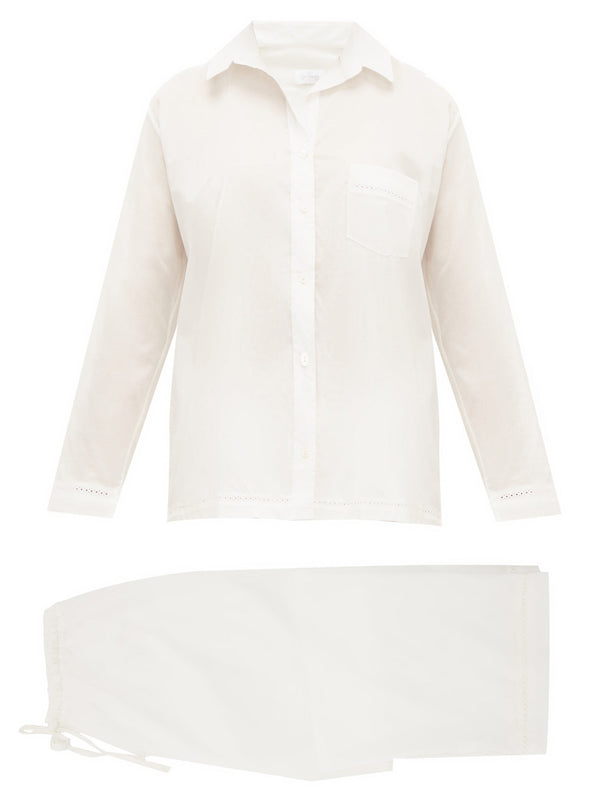 POUR LES FEMMES LACE TRIMMED COTTON PYJAMAS IN WHITE