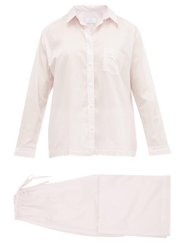 POUR LES FEMMES Cotton-voile Pajama Set in Soft Pink