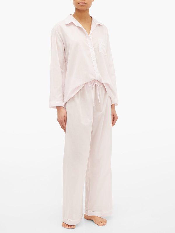 POUR LES FEMMES Cotton-voile Pajama Set in Soft Pink